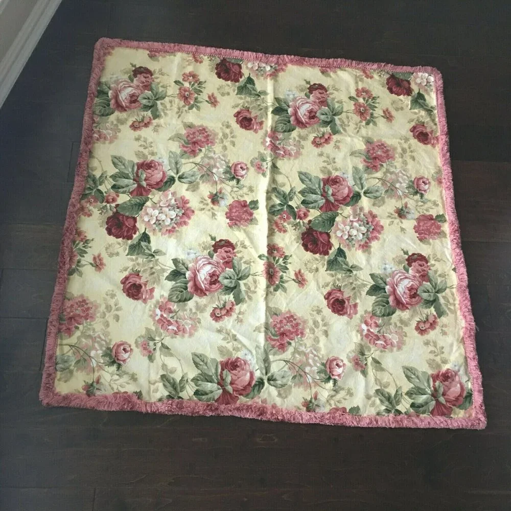 Vintage Rose Floral Fringe Upholstery Tablecloths Fabric French Cottage